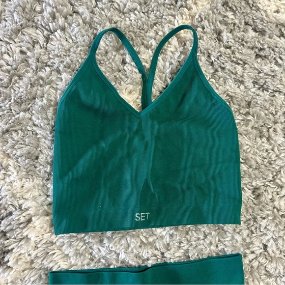 Set Active Power Ribbed V Bra sz M & Power Leggings sz S in Green - Picture 3 of 7